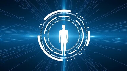 Futuristic digital human interface with advanced biometric data integration, symbolizing secure network technology and personal identity in a cybernetic ecosystem - Powered by Adobe
