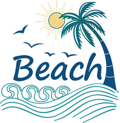 Naklejka premium Beach Sunset Vector Illustration