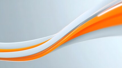 A modern and clean abstract background featuring elegantly curved orange and white ribbons against a soft gray backdrop conveying dynamism and fluidity