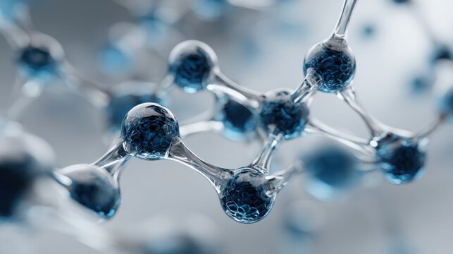 Molecule featuring blue crystals illustrating the concept of longevity adaptive nexus grid in vibrant imagery