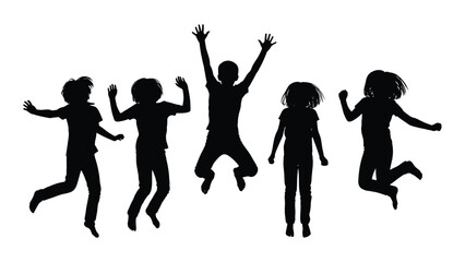 Jumping children silhouettes isolated on white background, Vector