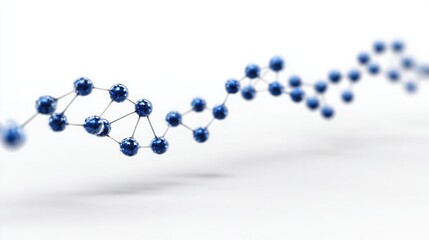 A detailed molecular structure featuring blue spheres representing chemical bonds and scientific research concepts