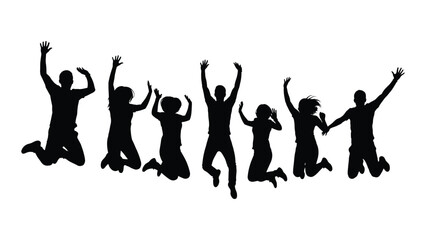 Happy people jumping silhouettes isolated on white background, Vector