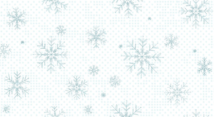 Gentle winter holiday background featuring delicate light blue snowflakes falling on a subtle and seamless dotted pattern for a festive design.