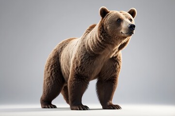 Obraz premium Full body shot of a brown bear standing on a neutral grey background