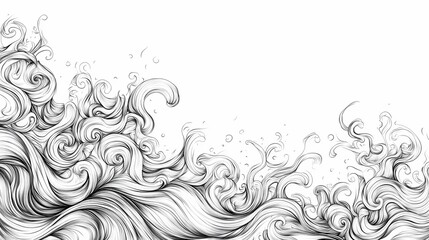Intricate swirling lines depict powerful ocean waves across the lower portion of a white background.