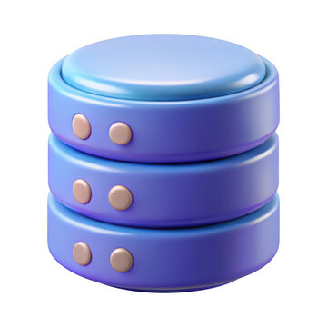 3d rendered stacked database icon with blue and purple hues isolated on transparent background