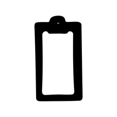 Hand drawn doodle sketch icon of a blank clipboard on white.