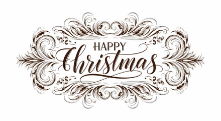 Elegant Happy Christmas Calligraphy Design with Ornate Flourishes.