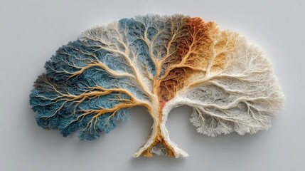 Tree with human brain integrated representing the longevity brain-body axis concept and neural connectivity