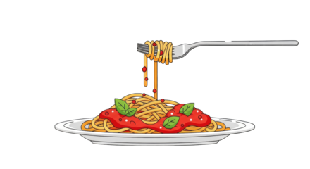 Delicious spaghetti with tomato sauce and basil on a white plate.