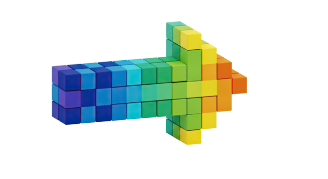 Pixelated 3D Arrow Block Style on Clean White