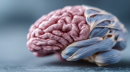 Human brain depicting the longevity brain-muscle axis concept focused on neural and muscular interaction and health