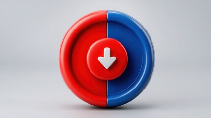 Red and blue button displaying unique design with dual color scheme and functionality in a modern conceptual setting
