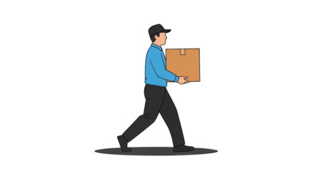Delivery Man Carrying Package with Blue Shirt and Black Pants.