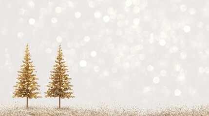Face in focus against soft white background with blurred Christmas trees adorned in golden lights, creating enchanting festive atmosphere perfect for holiday celebrations and seasonal portraits.