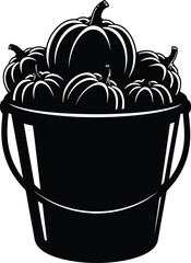 Black silhouette of a bucket overflowing with pumpkins