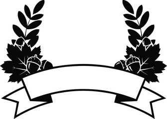 Black silhouette laurel wreath with blank banner for text