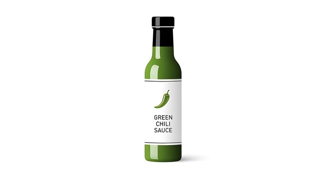 Green Chili Sauce Bottle Isolated on White Background.