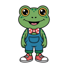 Fototapeta premium Friendly frog wearing overalls and a bow tie isolated on this charming illustration captures the playful and whimsical nature of a frog