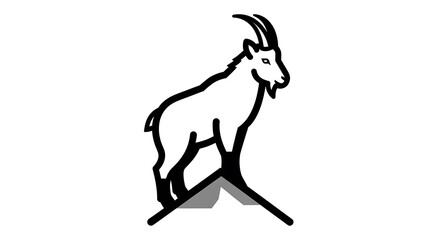 Fototapeta premium Minimalist black line art of a mountain goat ibex standing on a peak.