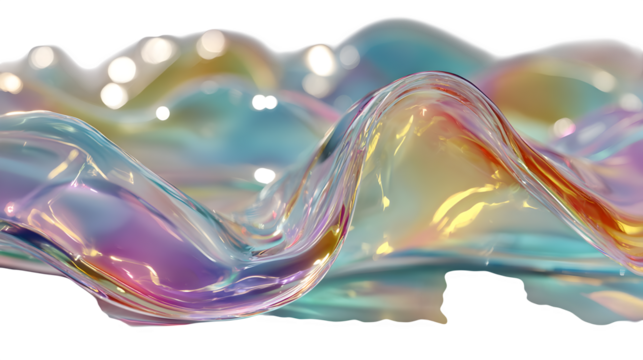 Iridescent fluid wave, isolated on transparent background