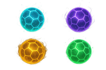 Obraz premium Futuristic energy orbs set in diverse colors with glowing hexagonal patterns, vibrant sci-fi elements