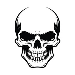 Fototapeta premium Detailed vector illustration of a human skull with menacing eyes, isolated on the skull is depicted in black and white