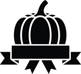 Black silhouette of a pumpkin with a banner for text