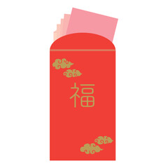 A simple illustration of a red envelope, pink paper money inside, and the word 