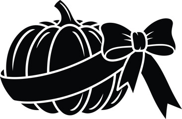 Black silhouette of a pumpkin with a ribbon and bow