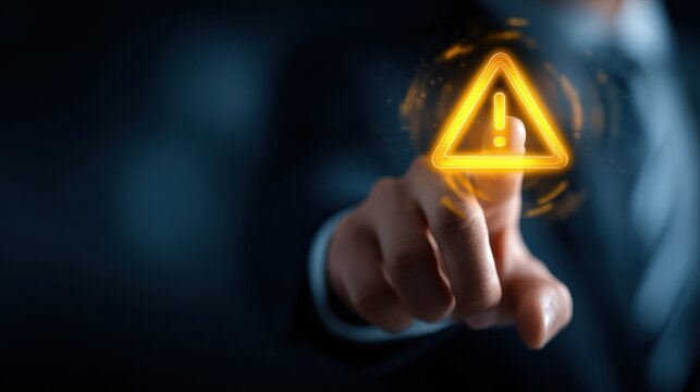 businessman touching warning icon risk management data analysis - Powered by Adobe