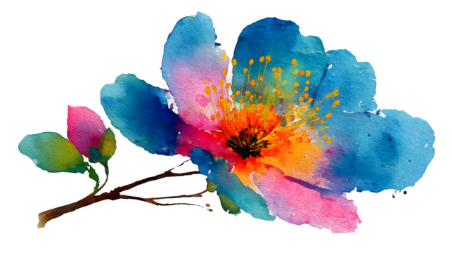 Watercolor floral bloom, isolated on transparent background