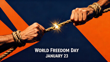 Breaking the rope with both hands, the concept of free holidays, breaking free from constraints, and liberating strength, suitable for social welfare and inspirational promotional materials.
