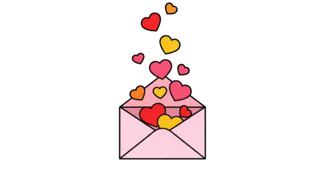 Envelope overflowing with colorful hearts symbolizing love and affection. - Powered by Adobe