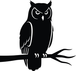 Silhouette of an owl perched on a branch