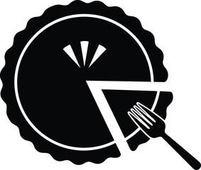 Black and white icon of a pie slice being eaten with a fork