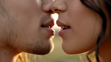 Obraz premium Close-up of a couple about to kiss, capturing the intimacy and connection between them