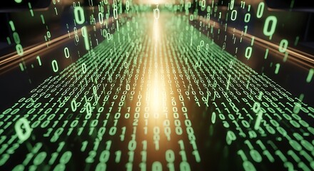 Digital Data Stream - Binary Code Flowing Through a Technological Tunnel.