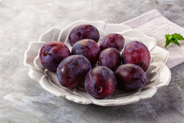 Ripe sweet fresh juicy plums