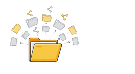 File sharing concept with folders and documents for data transfer.