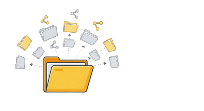 File sharing concept with folders and documents for data transfer.