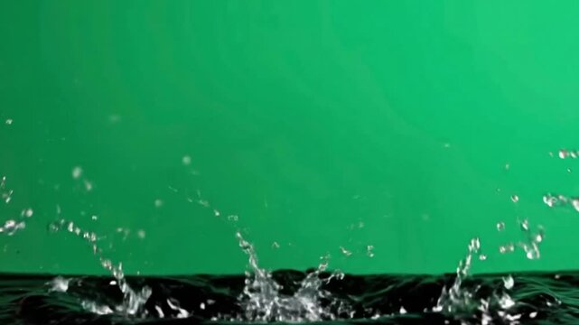 A stunning close-up, high-speed capture of a clear liquid splash creating an elegant crown formation upon impact. Dynamic droplets burst upwards and outwards, showcasing intricate fluid dynamics and c