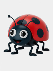Obraz premium Happy Ladybug Cartoon Character 3d Illustration Cute Bug Insect Design Small Beetle Nature Entomology Garden Spring Summer Friendly Graphic Smiling Kawaii Animal Mascot Isolated