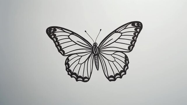 Detailed Black and White Butterfly Line Drawing Illustration