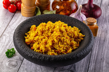 Indian yellow curry rice with tumeric