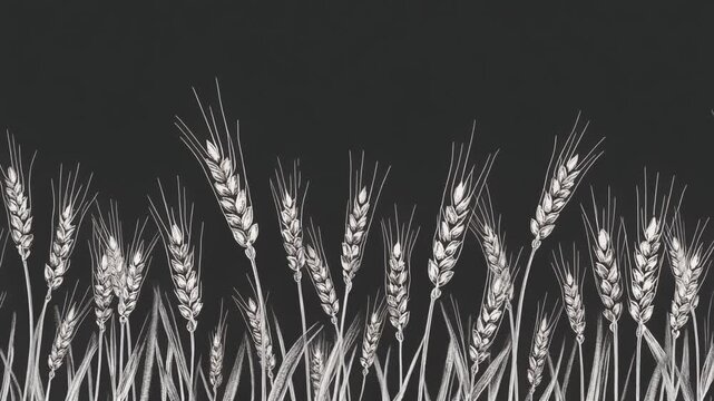 Elegant Silver Wheat Stalks on Black Background Illustration