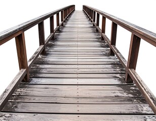 Fototapeta premium A weathered wooden footbridge, perspective leading toward the horizon