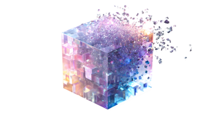 Fracturing Crystal Cube, isolated on transparent background