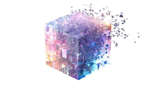 Fracturing Crystal Cube, isolated on transparent background